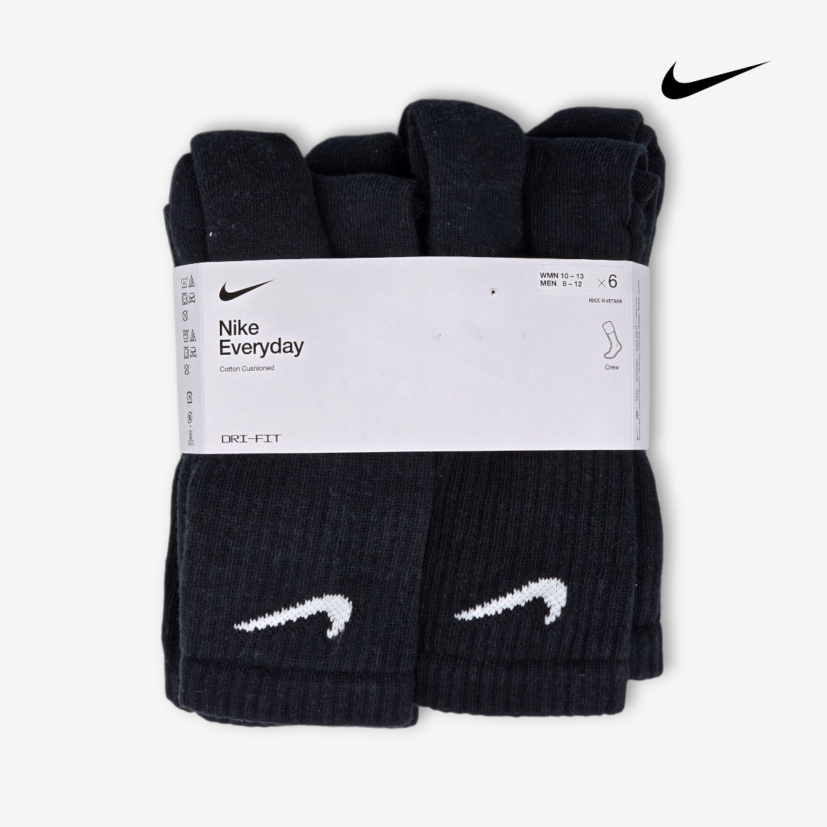 Calcetas Altas Nike Everyday Cushioned Negras de entrenamiento 6 pares Hombre Talla L 25 al 30