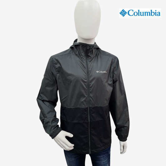 Chamarra Rompevientos COLUMBIA ligera impermeable Gris Negro Casual Hombre Talla M con gorro XM8606-028