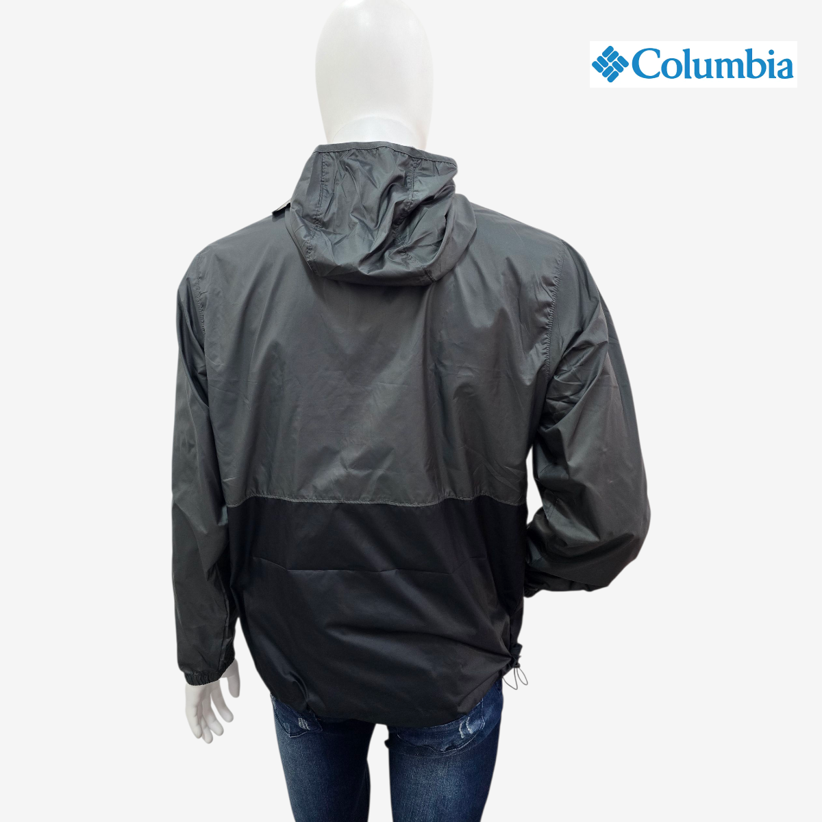 Chamarra Rompevientos COLUMBIA ligera impermeable Gris Negro Casual Hombre Talla M con gorro XM8606-028